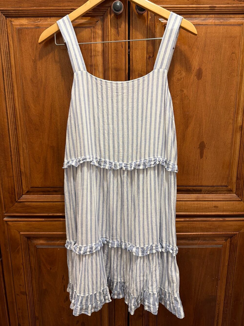 Rails Sandy Mini Blue & White Striped Linen Blend Dress, M